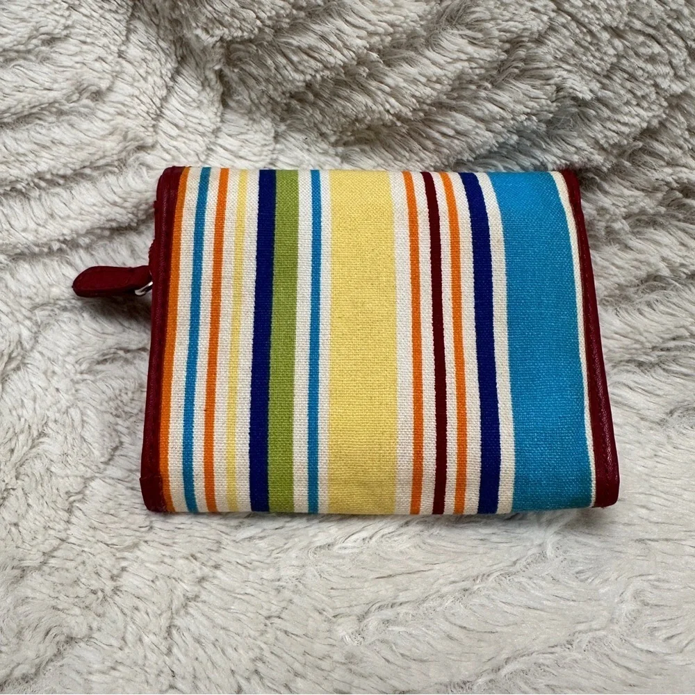 Longaberger Homestead Red Multicolor Striped Bifold Cotton Blend Wallet
